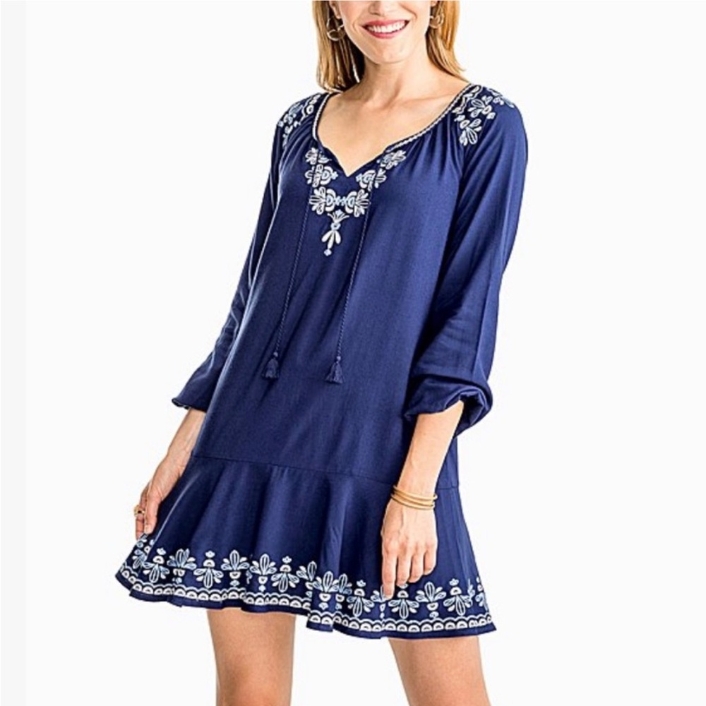 NWT SOUTHERN TIDE Indigo Blue Lydia Dress / Beach Cover-Up w Embroidery sz Large